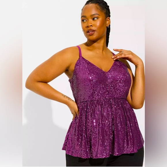NWT Torrid Peplum Sequin V-Neck Tank. Size 2 (18/20) - Picture 1 of 6